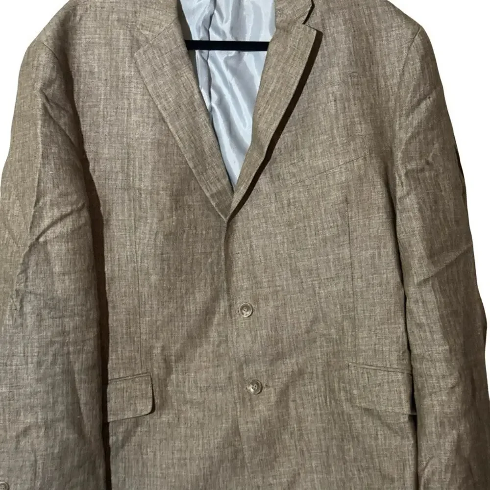 Jos A Bank 1905 Brown 100% Linen Herringbone Suit Jacket Blazer Mens sz 46 R